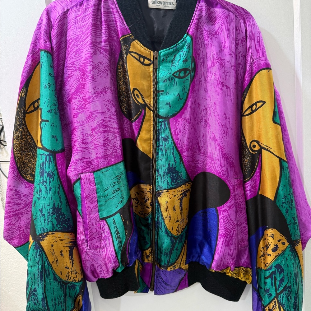 Womens/unisex vintage funky Artistic Picasso  80s silk type Jacket